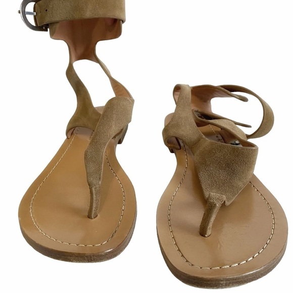 SIGERSON MORRISON BEIGE NEUTRAL SUEDE ANKLE BUCKLE FLIP FLOP SANDALS - 7 - Picture 1 of 6